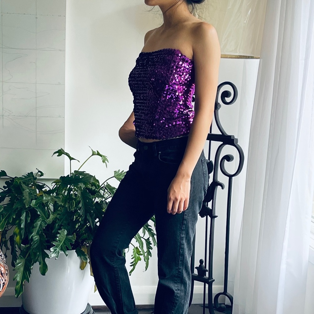 Alan Cherry Purple Sequined Tube Top